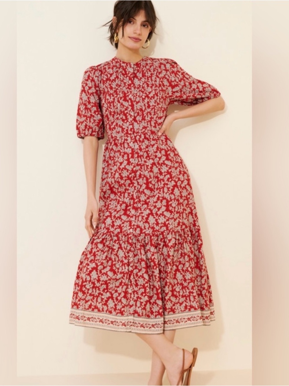 Madewell Pintucked Puff-Sleeve Midi Dress in Floral